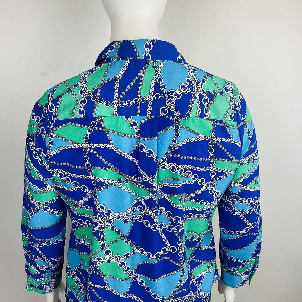 Notations Career Womans Sz Petite XL Blouse Long Sleeve Top Blue Chain - Picture 7 of 8